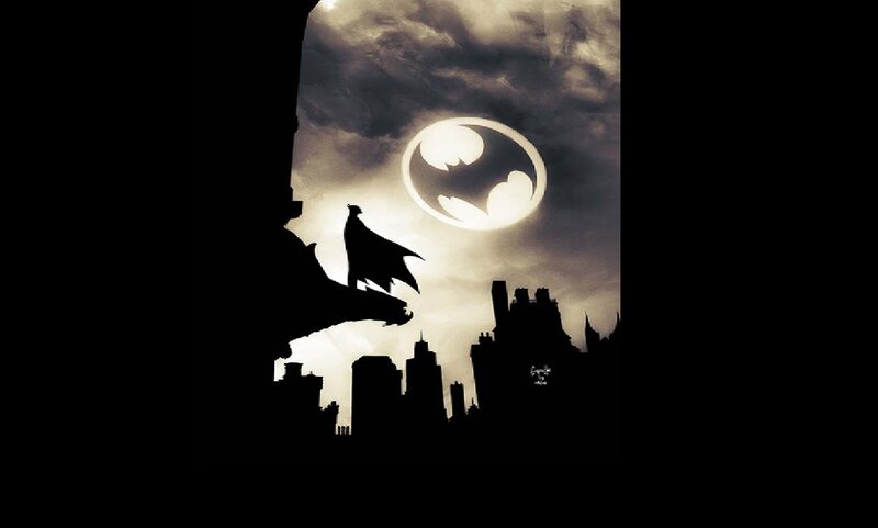 Batman Silhouette — Black, Dramatic, Night, Illustration, City Skyline