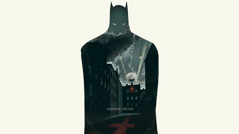 Batman Silhouette — Black, Dramatic, Night, Illustration, Cityscape