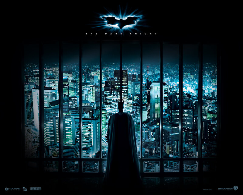 Batman Silhouette — Black, Dramatic, Night, Illustration, Cityscape, Window