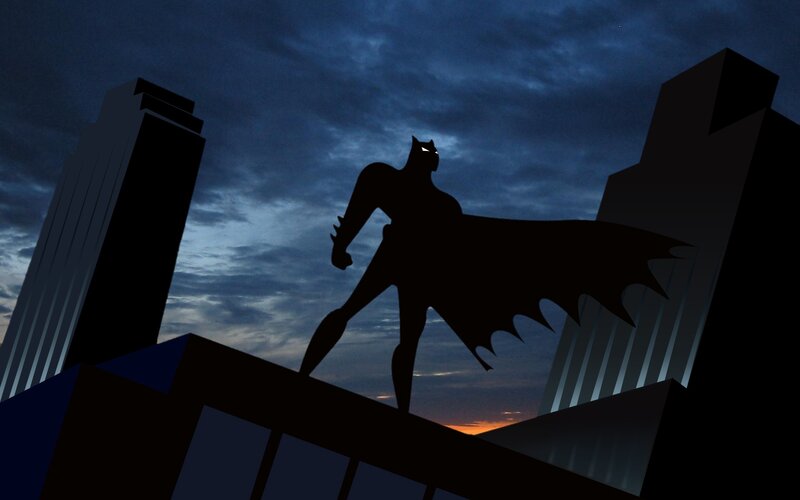 Batman Silhouette — Black, Dramatic, Sunset, Digital Art, City Skyline