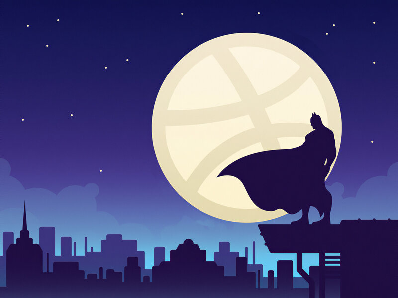 Batman Silhouette — Blue, Dramatic, Night, Digital Art