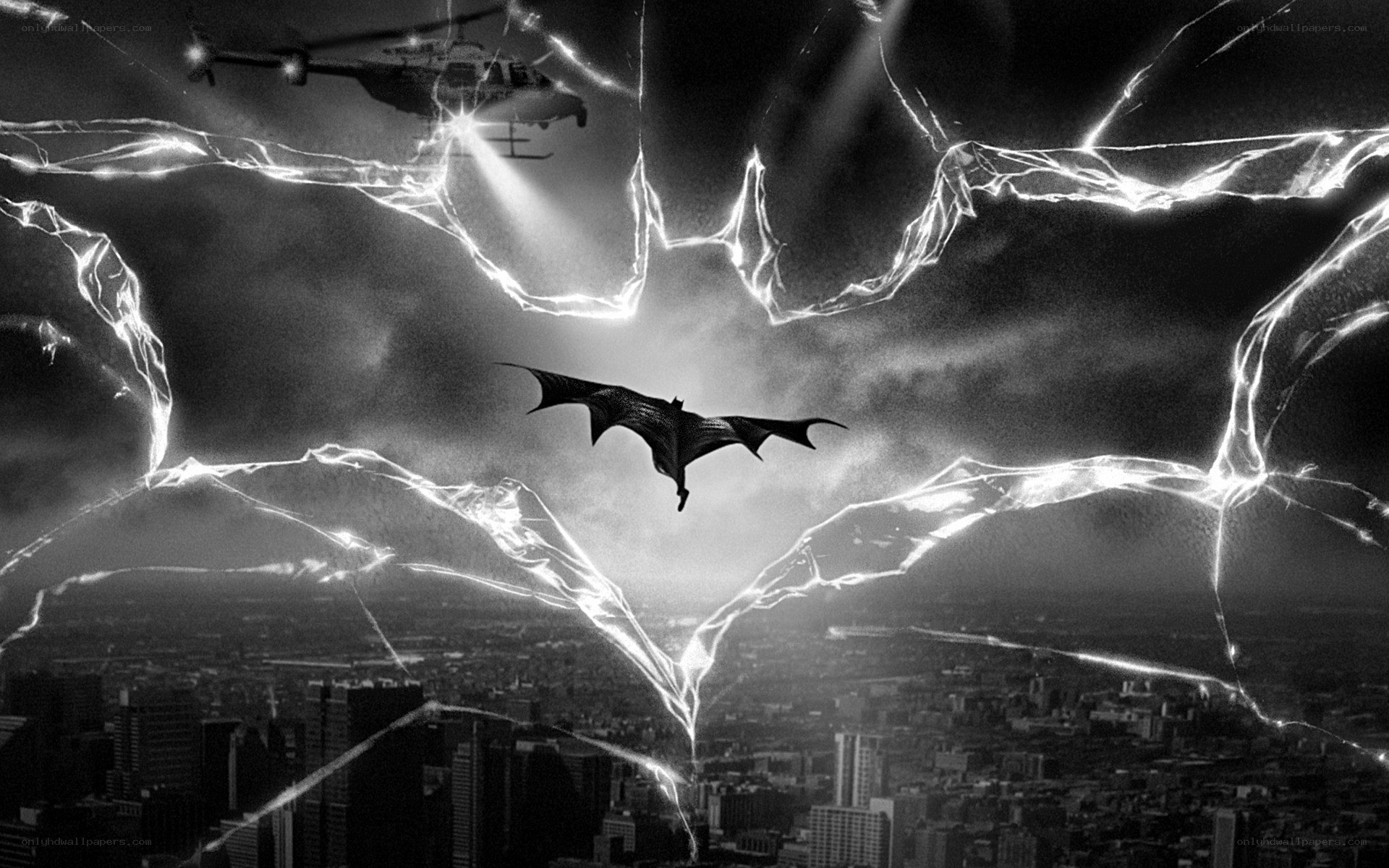 Batman silhouette in stormy sky