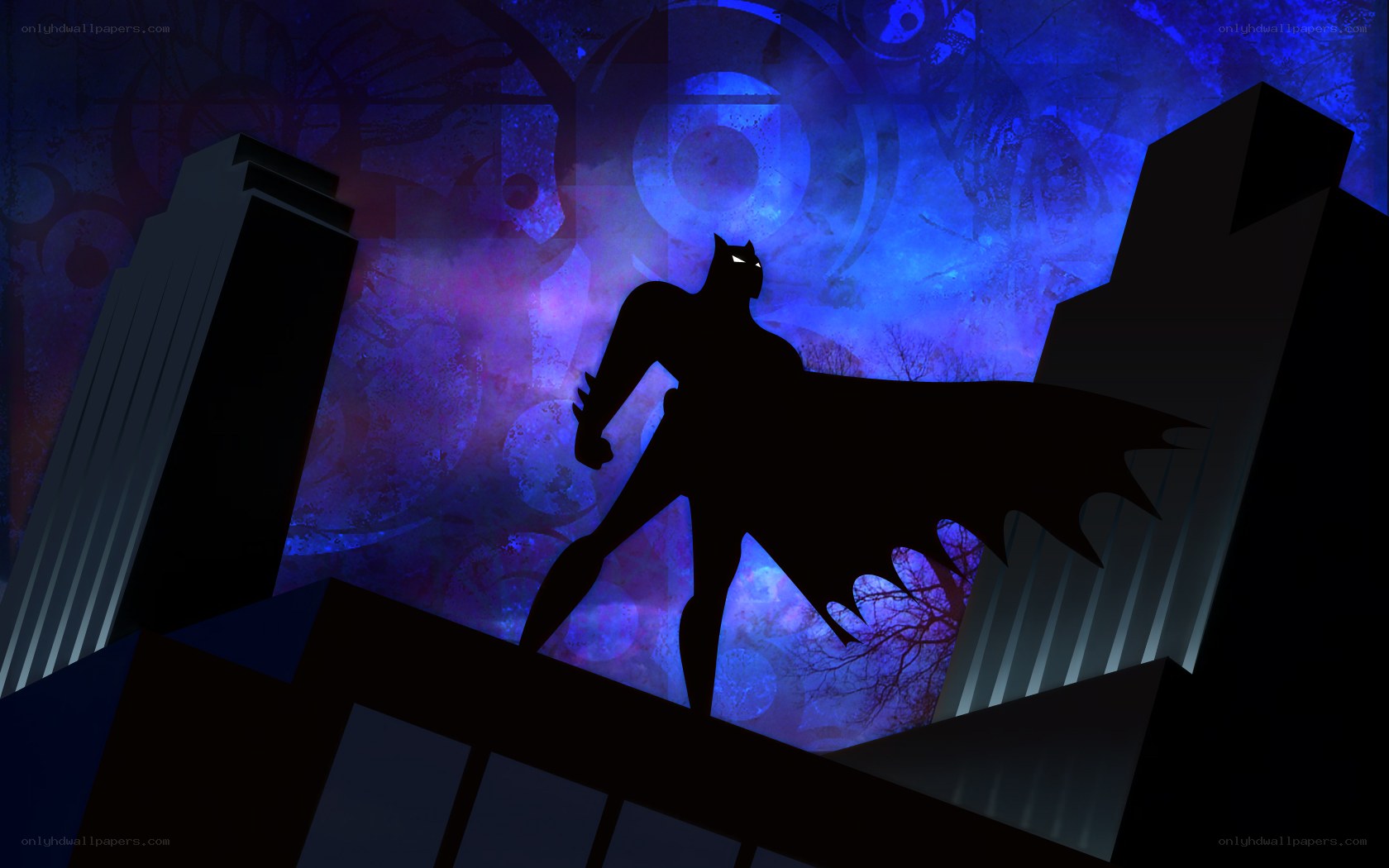 Batman silhouette on rooftop