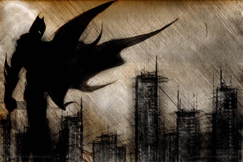 Batman silhouette over city