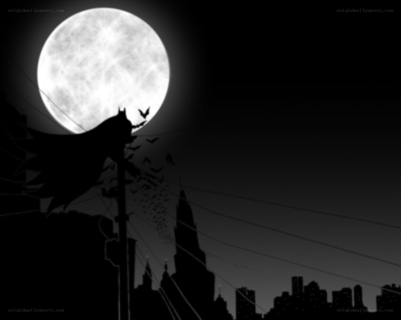 Batman silhouette under full moon