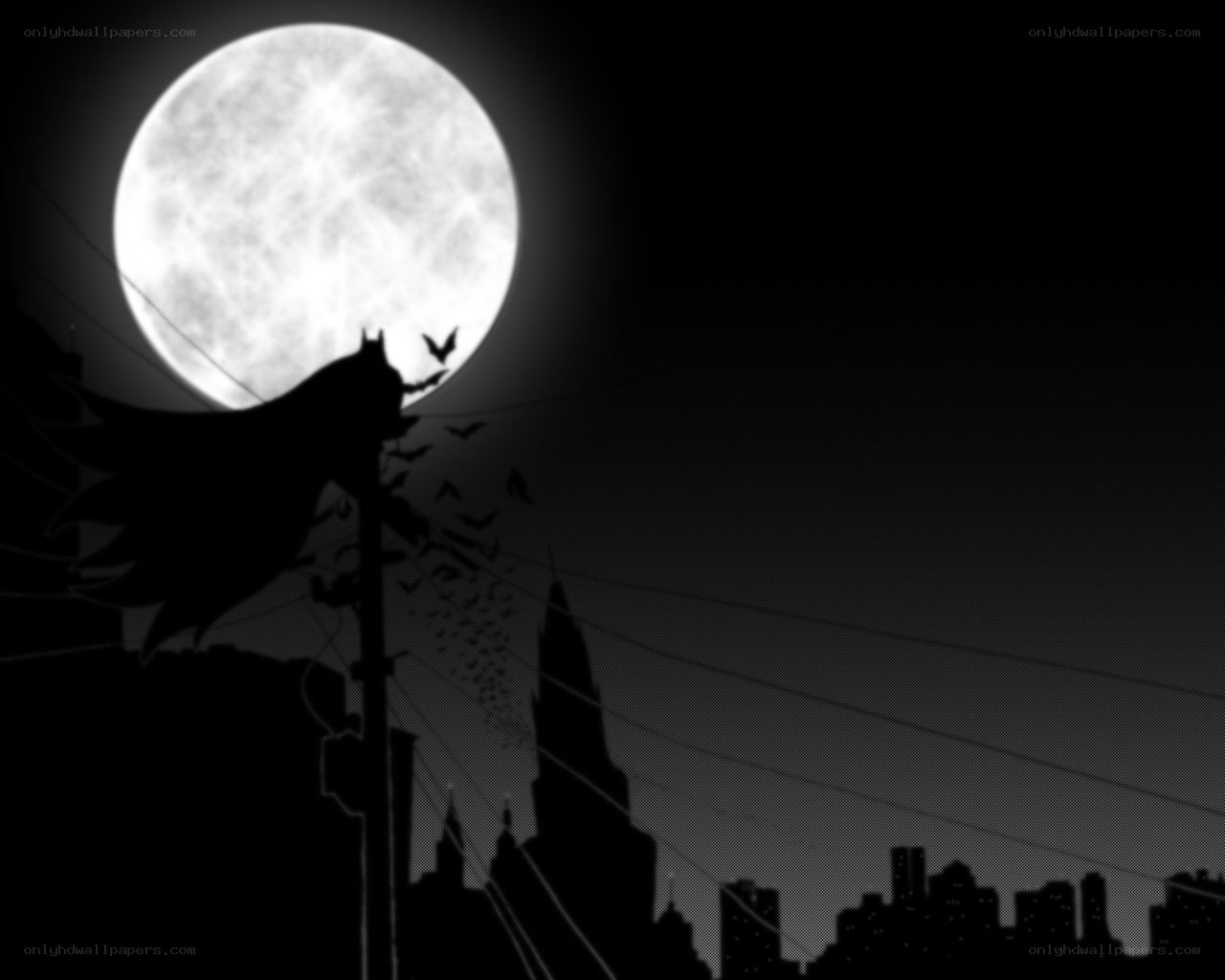 Batman silhouette under moon
