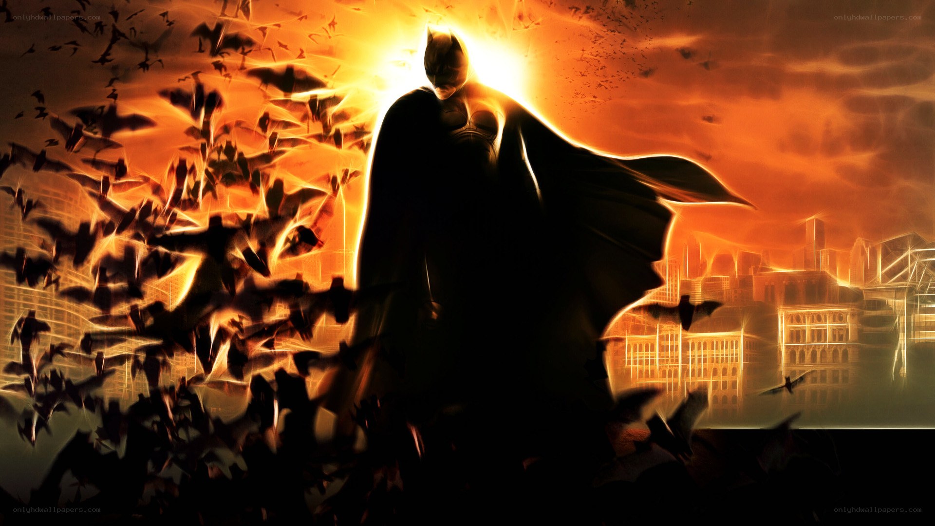 Batman silhouette with bats