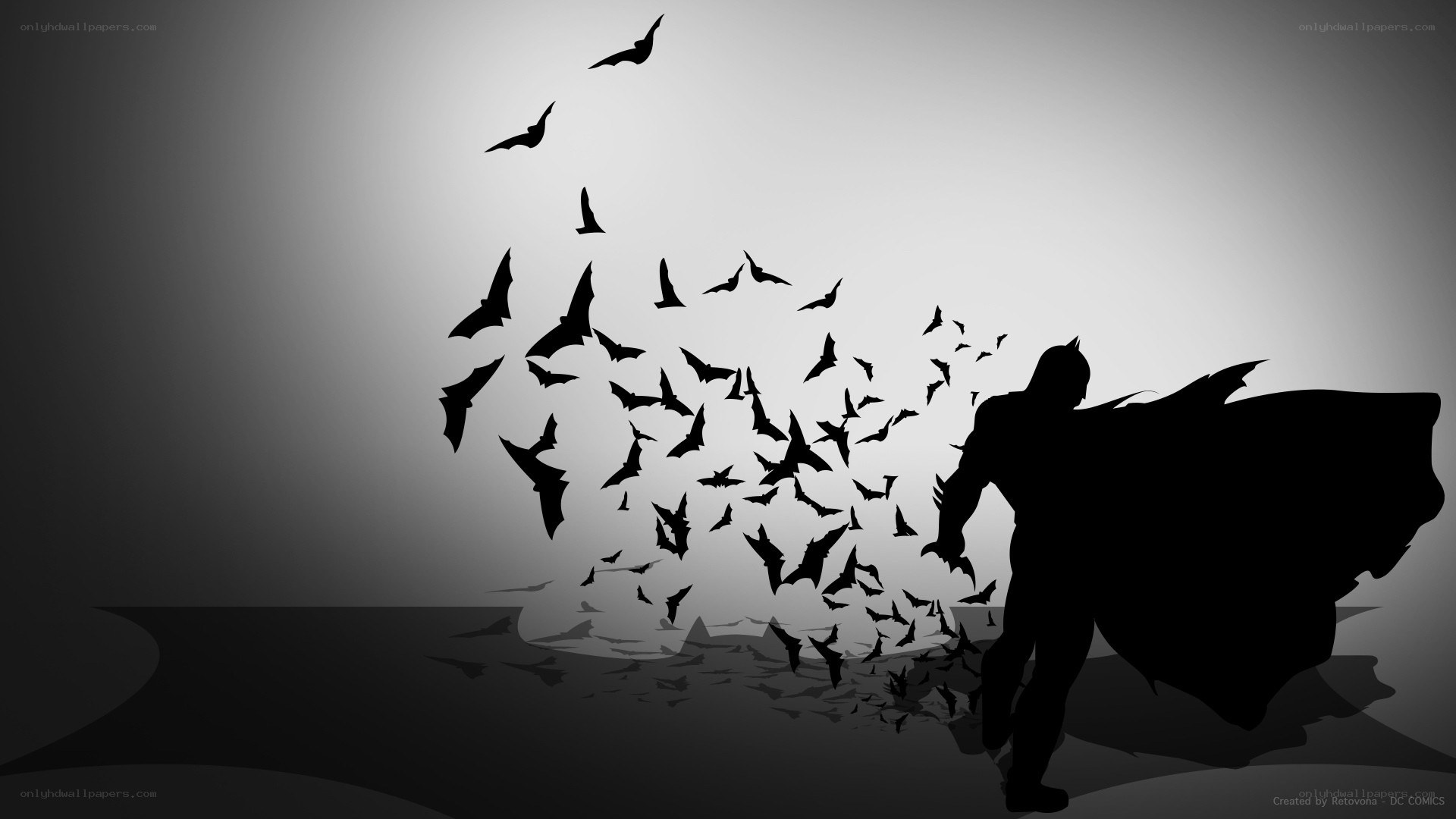Batman silhouette with bats