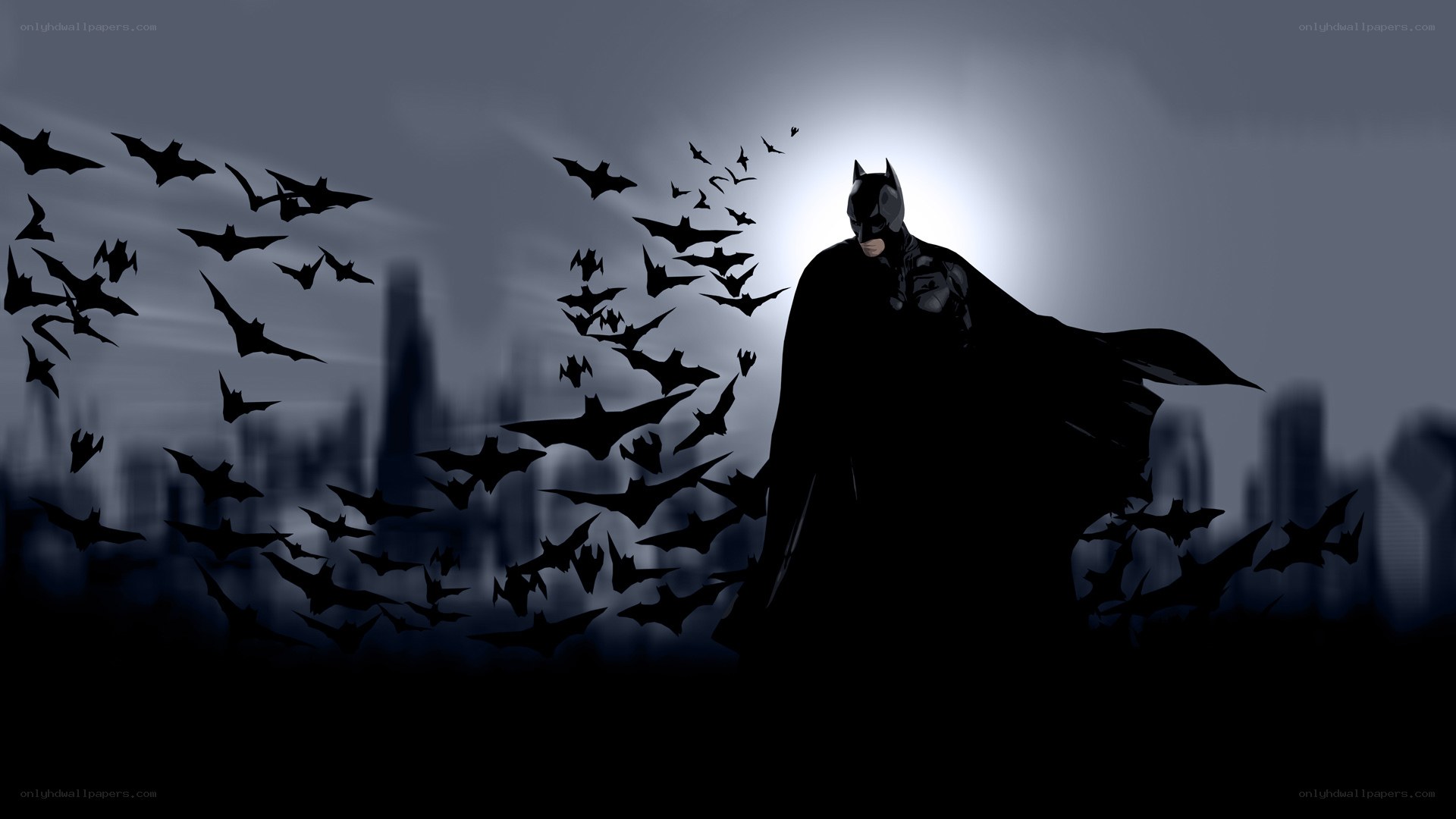 Batman silhouette with bats