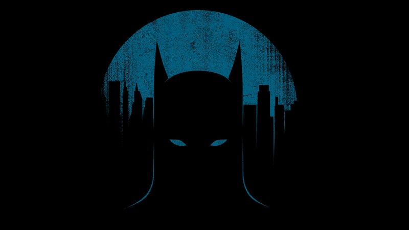 Batman silhouette with city skyline