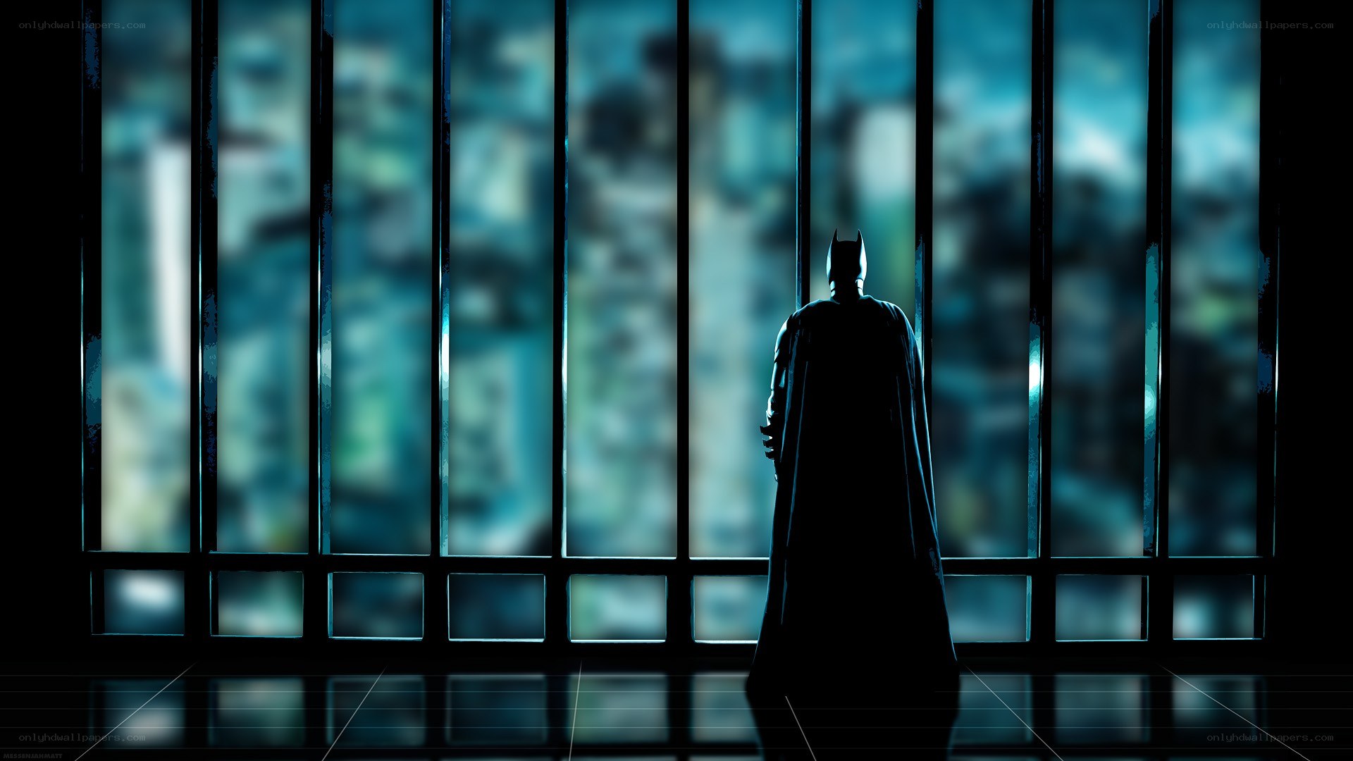 Batman silhouetted at window