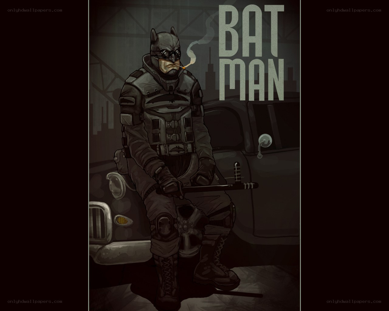 Batman smoking a cigarette