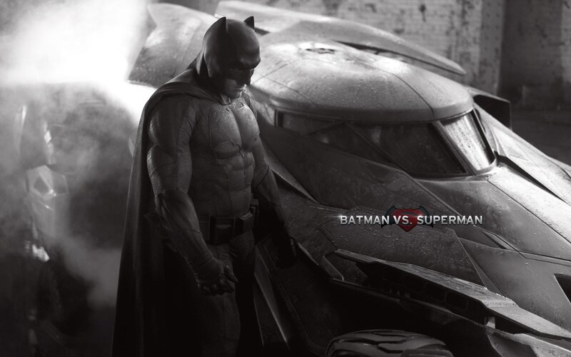 Batman Standing Beside Batmobile — Black, Dramatic