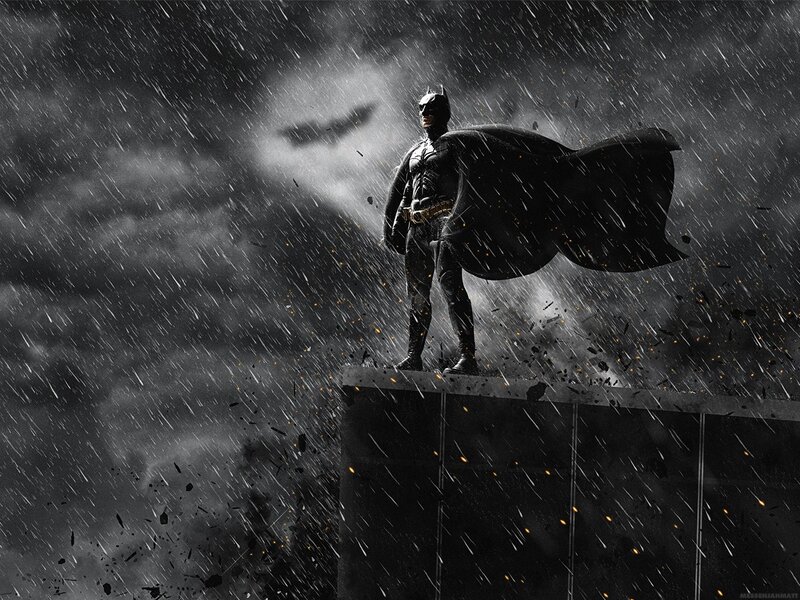 Batman Standing in Rain — Black, Dramatic, Night, Digital Art, Capes