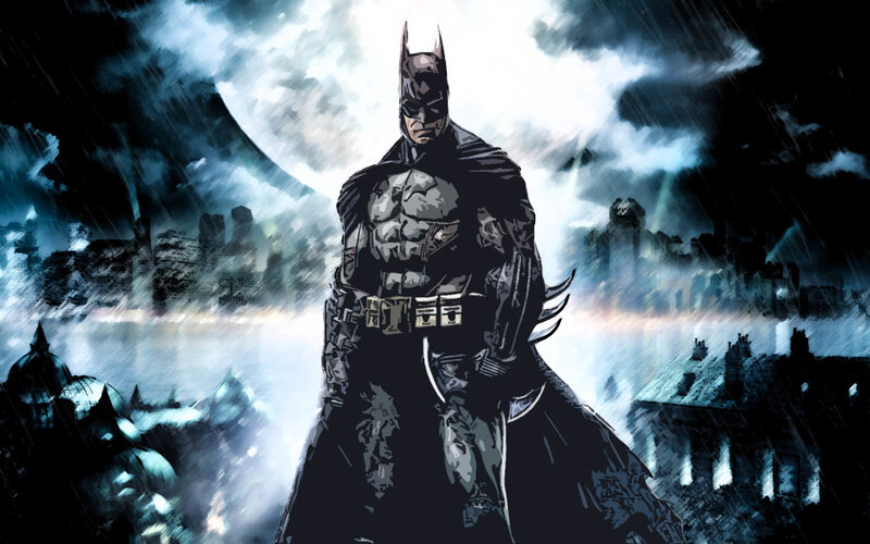 Batman Standing in Rain — Black, Dramatic, Night, Digital Art, Cityscape