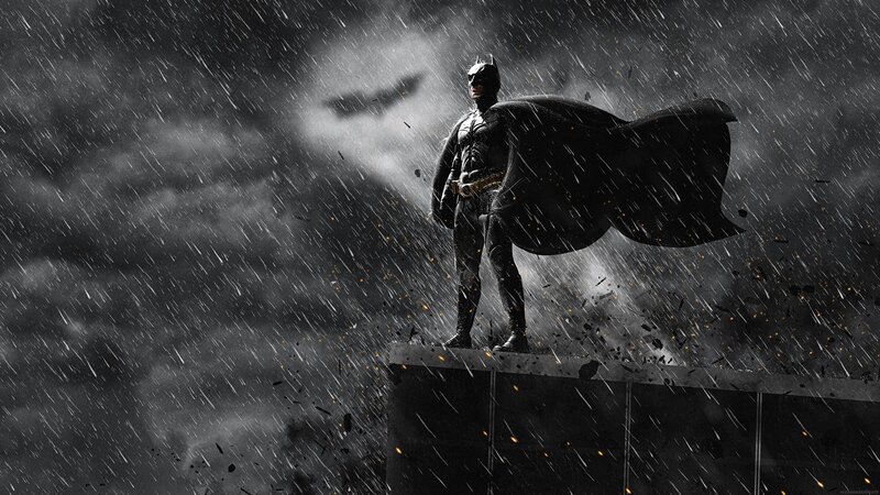 Batman Standing in Rain — Black, Dramatic, Night, Photograph, Cape