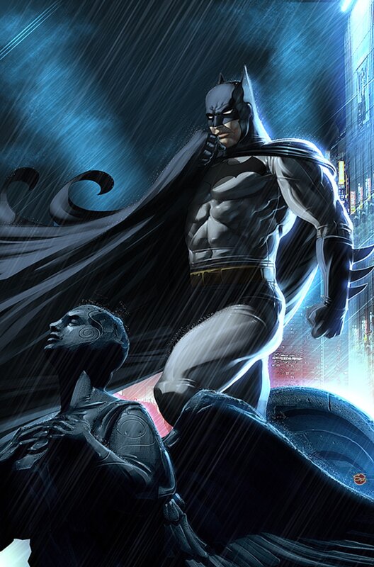 Batman Standing in Rain — Blue, Dramatic