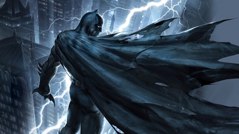 Batman Standing on Building — Blue, Dramatic, Night