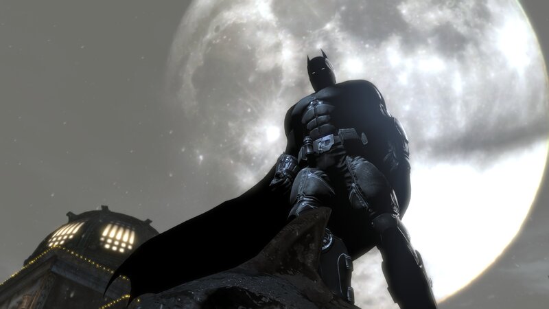 Batman Standing on Rooftop — Black, Dramatic, Night, 3d Render, Moon