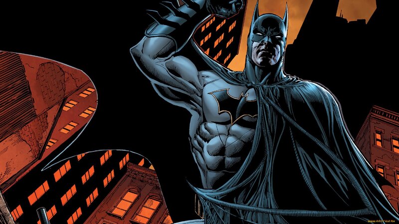 Batman Standing on Rooftop — Black, Dramatic, Night, Comic