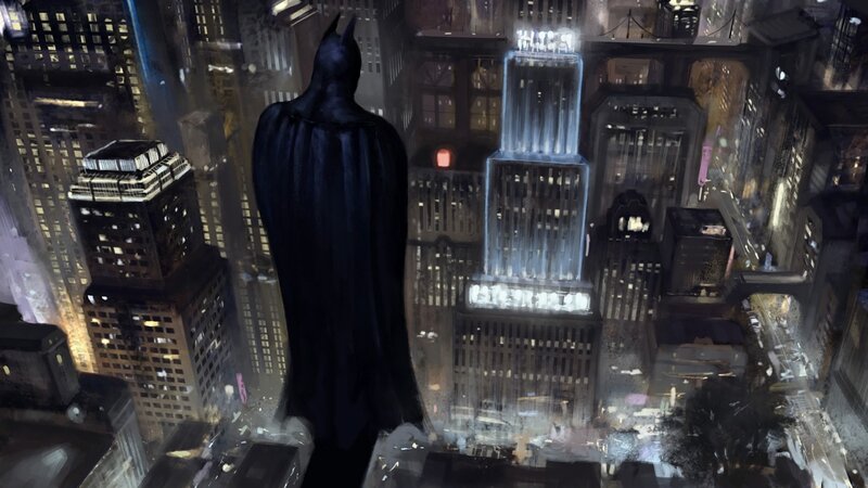 Batman Standing on Rooftop — Black, Dramatic, Night, Digital Art, Cityscape