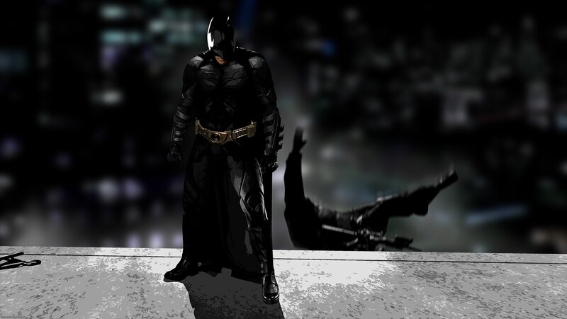 Batman Standing on Rooftop — Black, Dramatic, Night, Digital Art