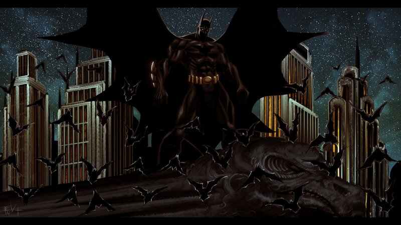 Batman Standing on Rooftop — Black, Dramatic, Night
