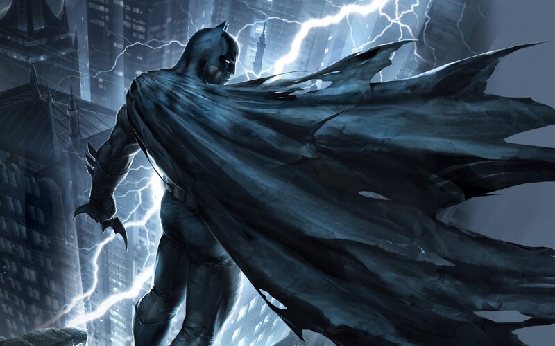 Batman Standing on Rooftop — Blue, Dramatic