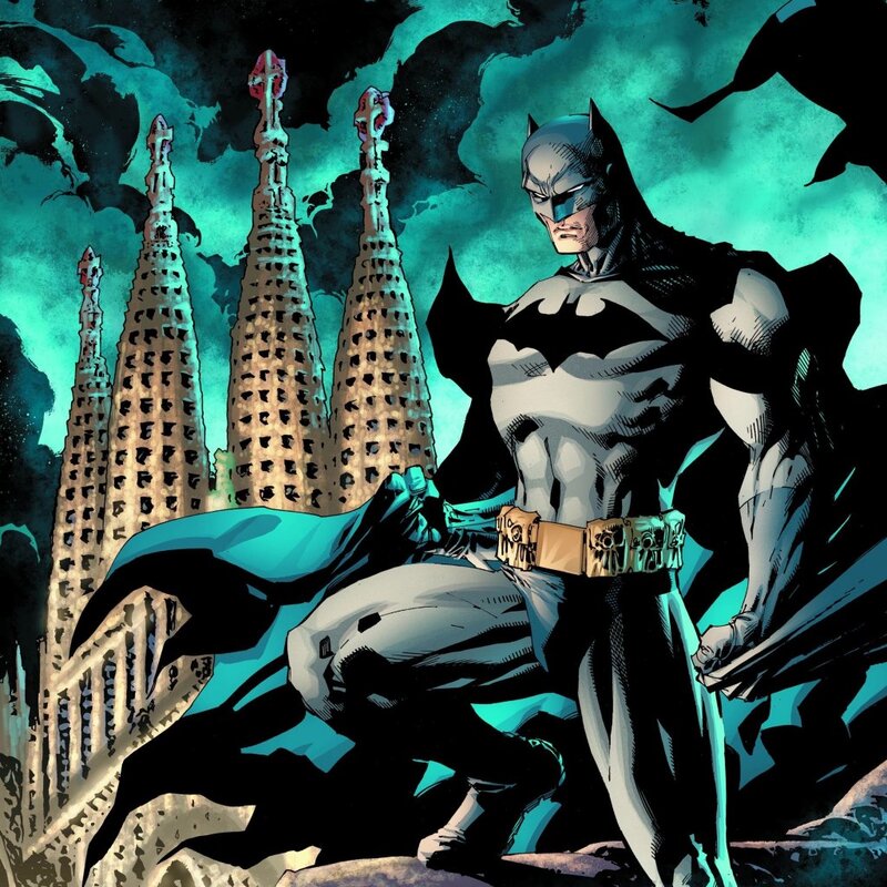 Batman stands before Sagrada Familia