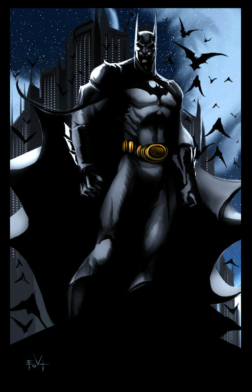 Batman stands in Gotham city