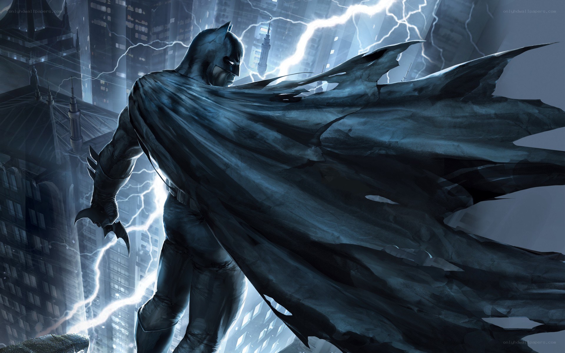 Batman stands in storm