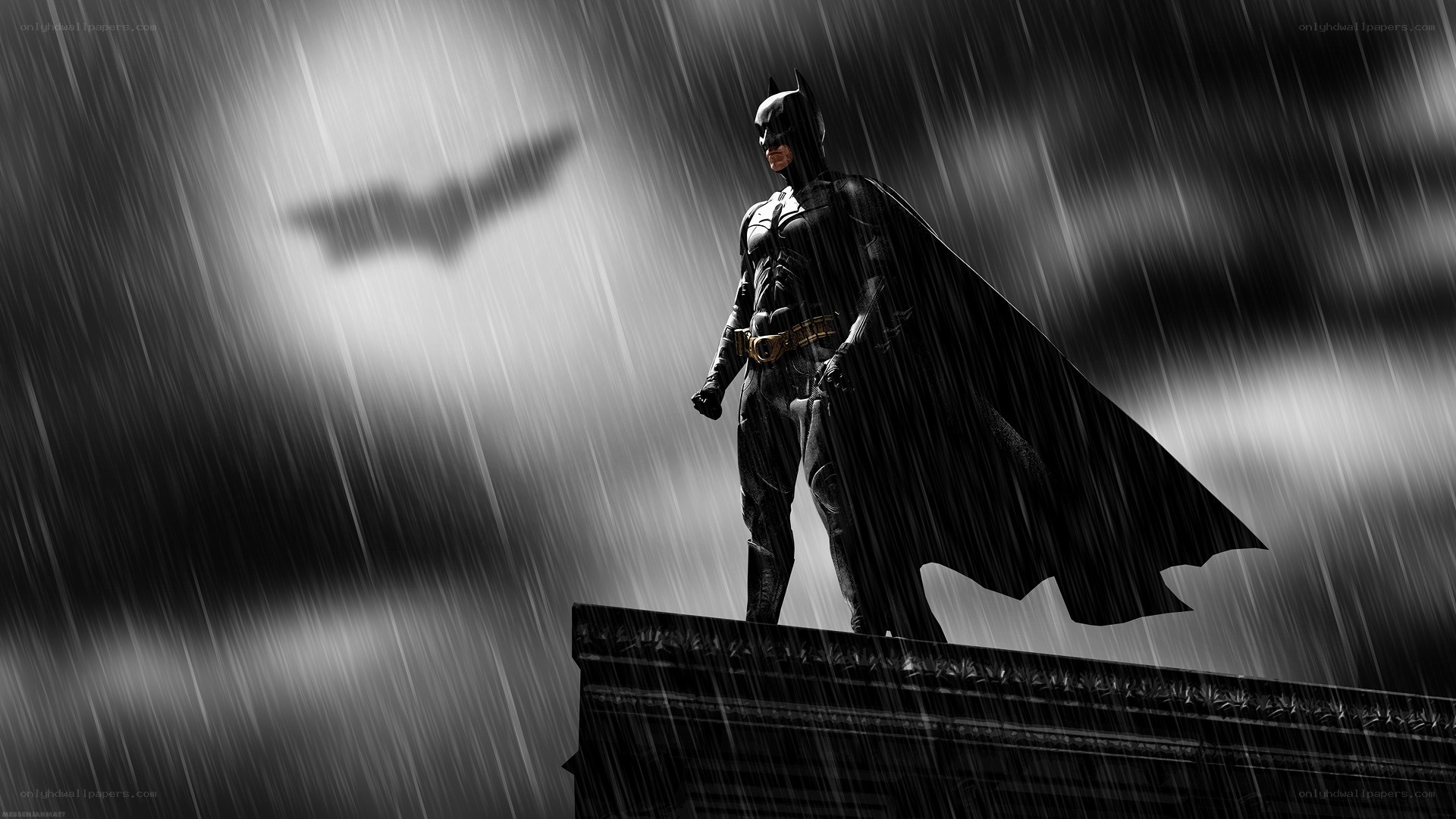 Batman stands in the rain