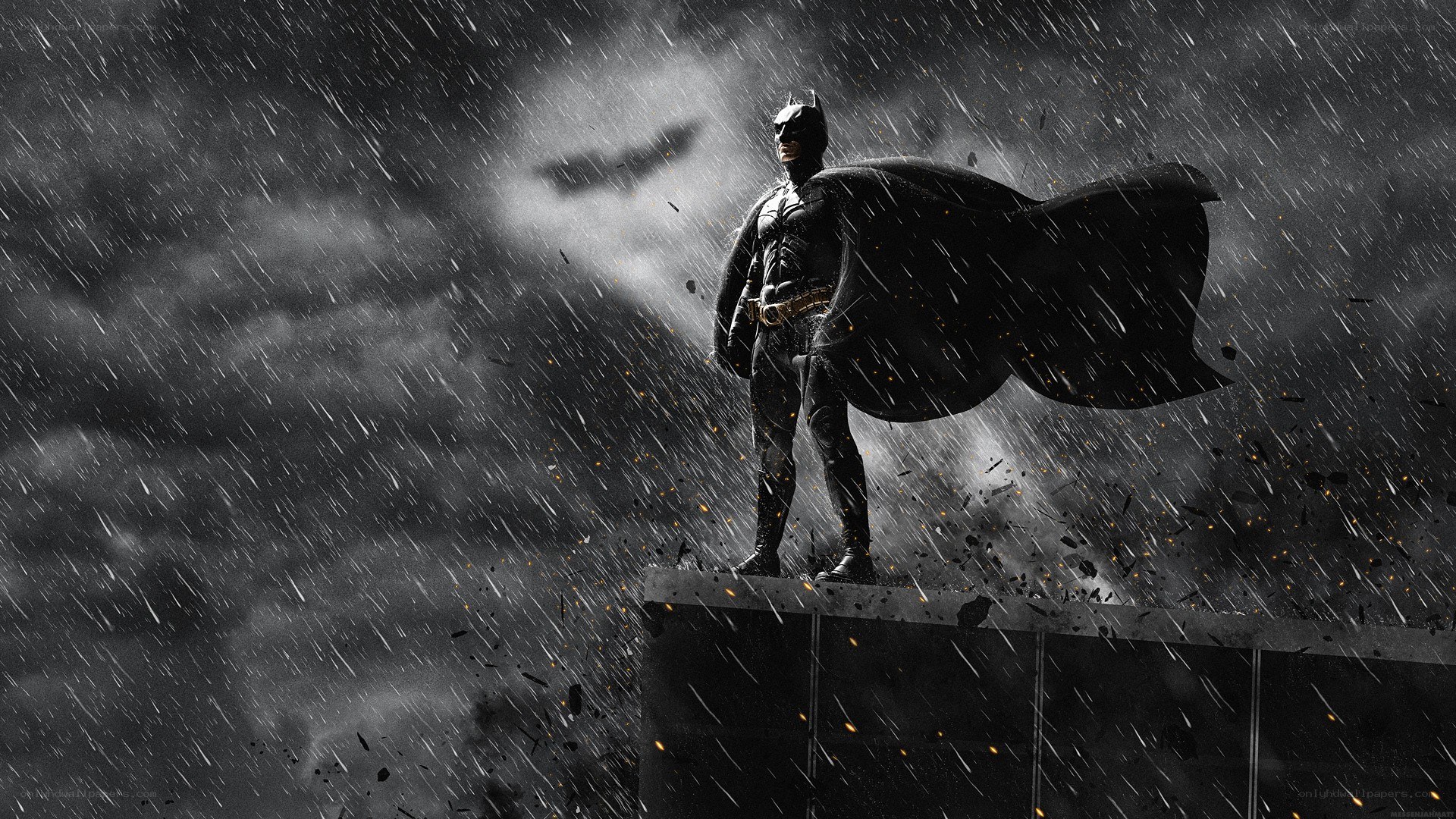 Batman stands in the rain