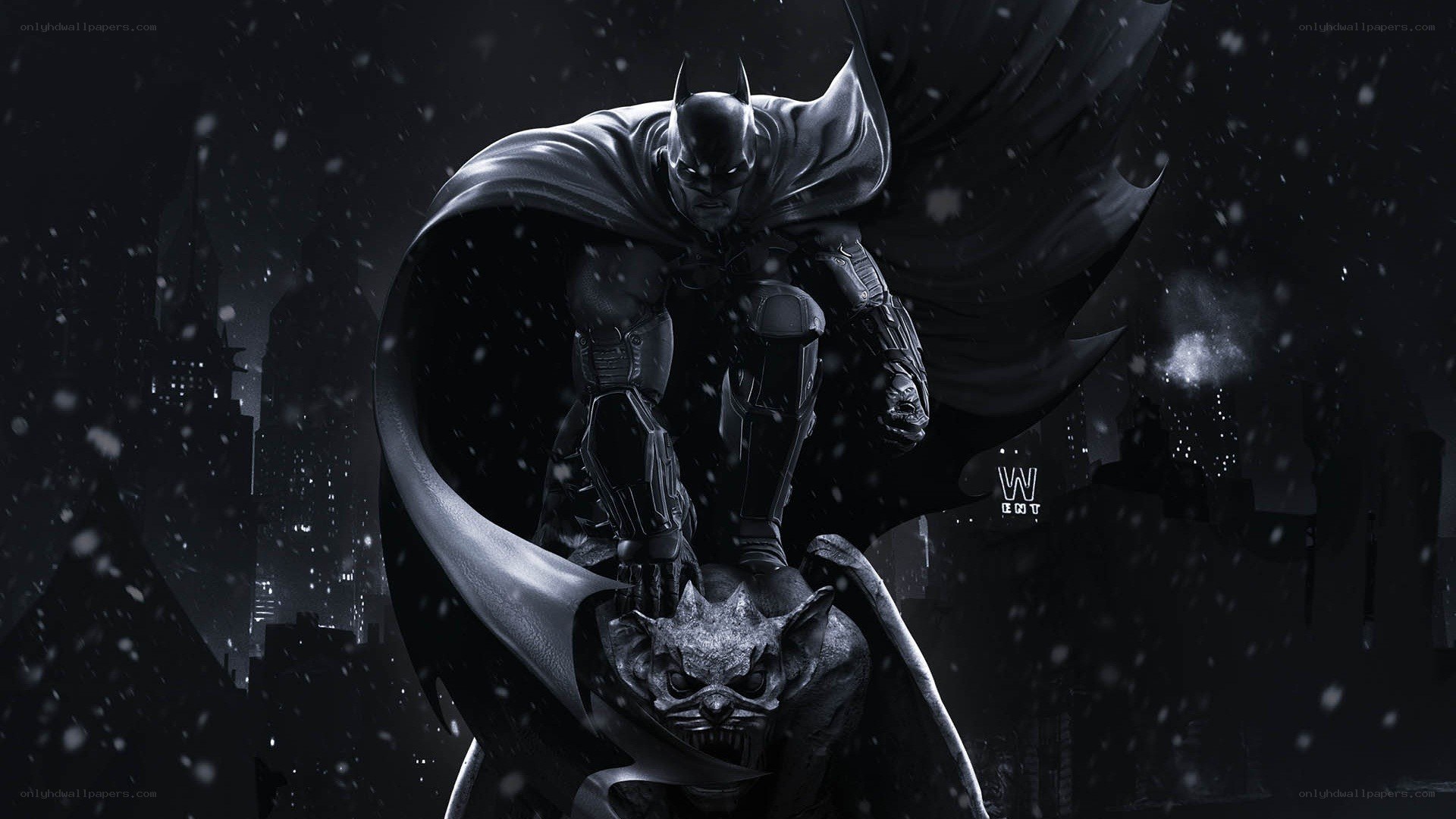 Batman stands in the snow