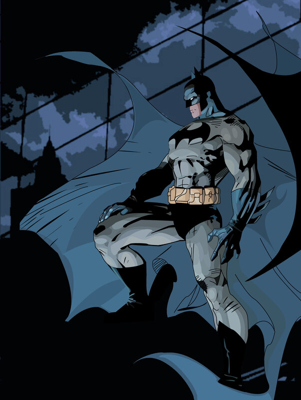 Batman stands on a rooftop