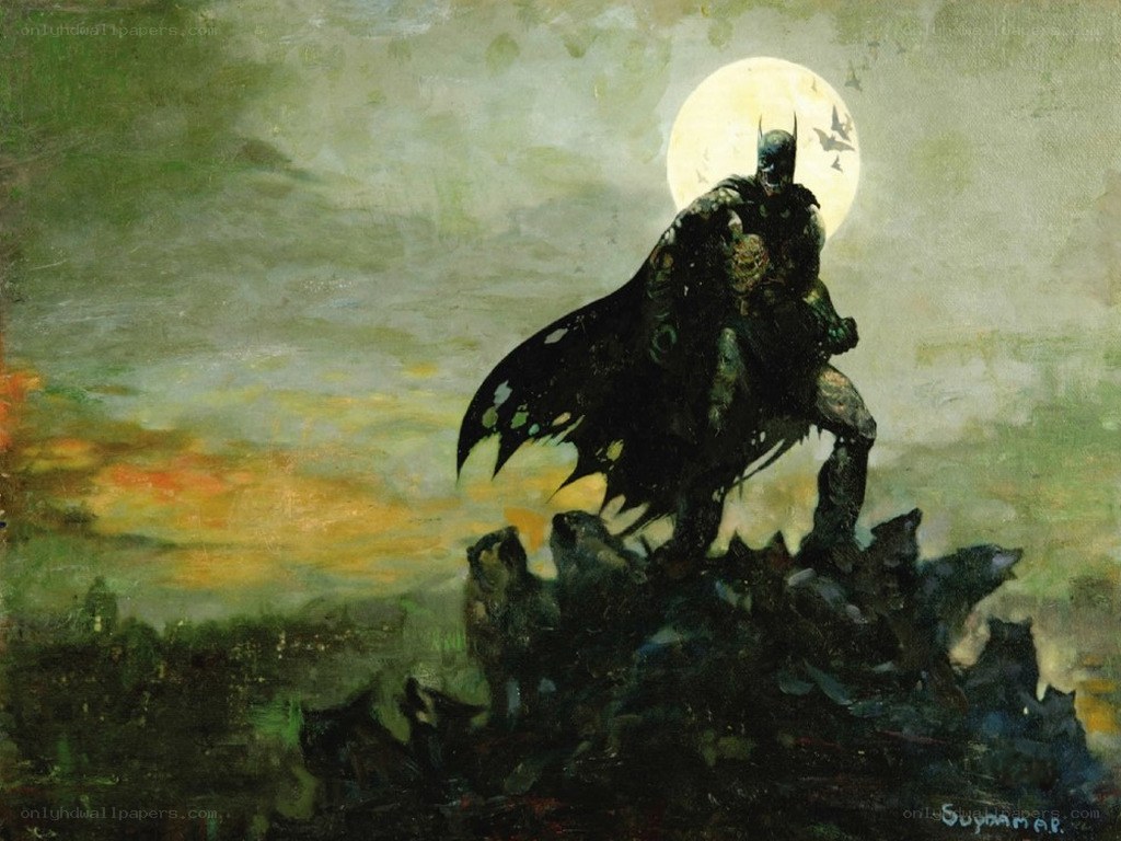 Batman stands on a ruin