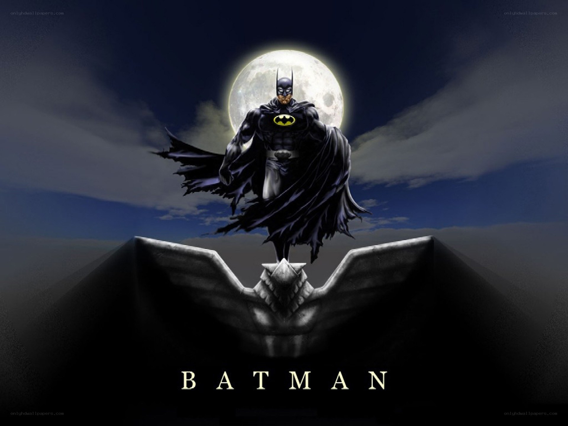 Batman stands on bat symbol