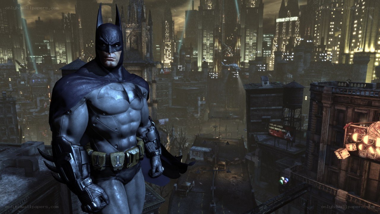 Batman stands over Gotham City