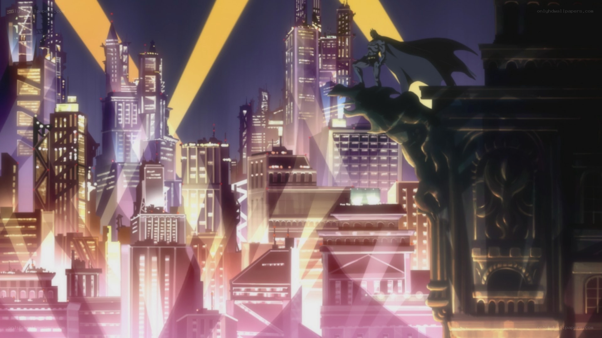 Batman stands over Gotham City