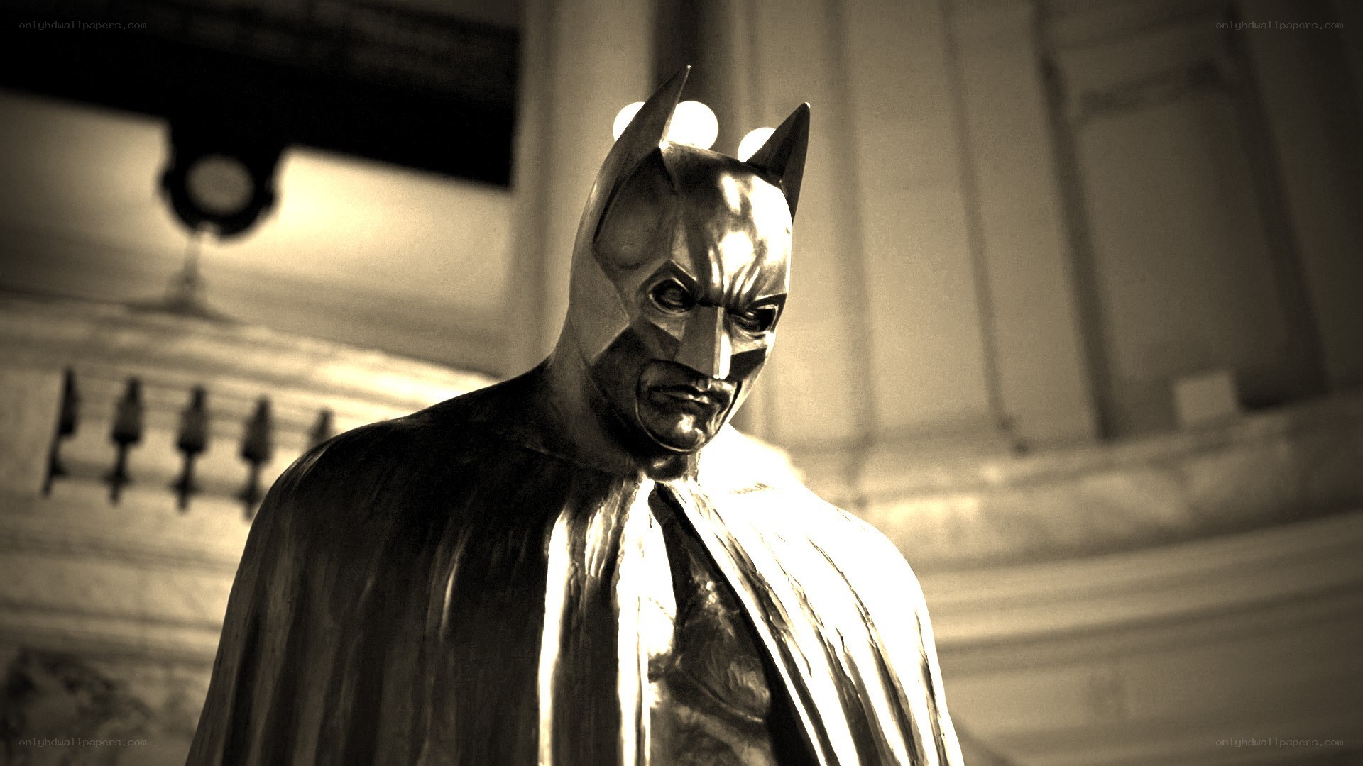 Batman statue in sepia tone