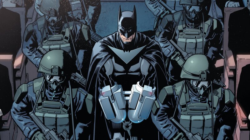 Batman Surrounded by Soldiers
