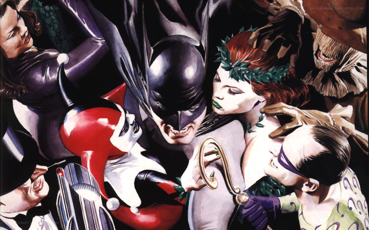 Batman surrounded by villains