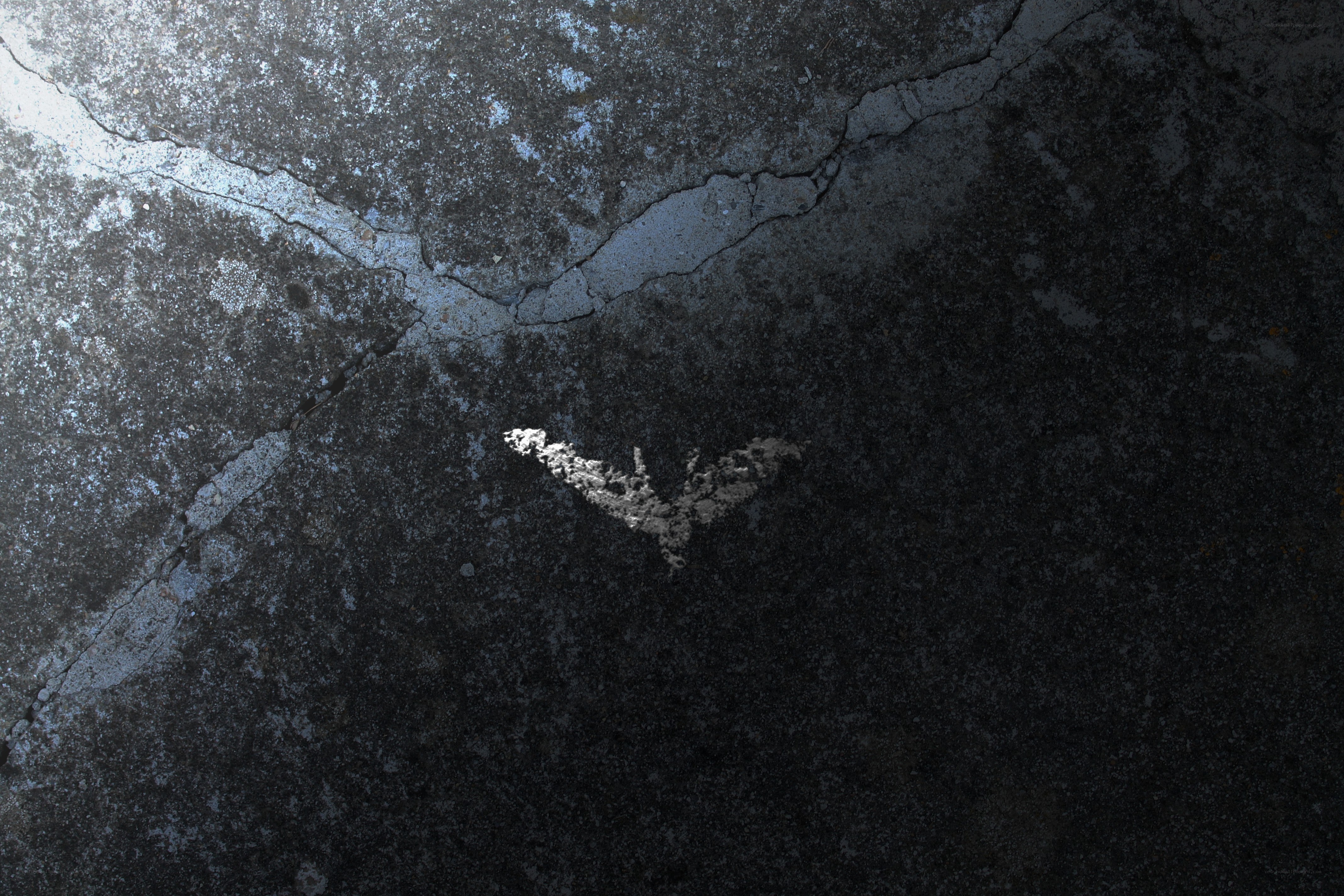 Batman symbol on cracked pavement