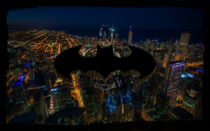 Batman Symbol over City — Black