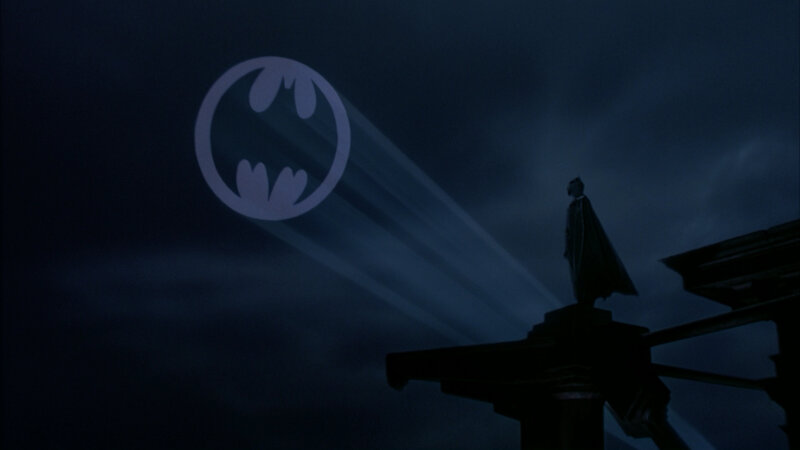 Batman symbol projected at night