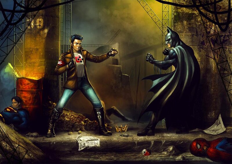 Batman vs. a fighter in an alley