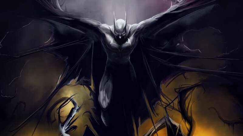Batman with Bat Wings — Black, Dramatic, Night, Digital Art, Bat Wings