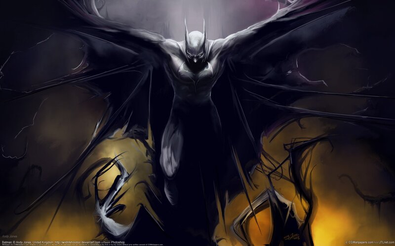 Batman with Bat Wings — Black, Dramatic, Night, Digital Art, Dark Background