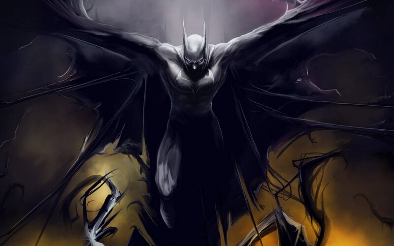 Batman with Bat Wings — Black, Dramatic, Night, Digital Art, Darkness