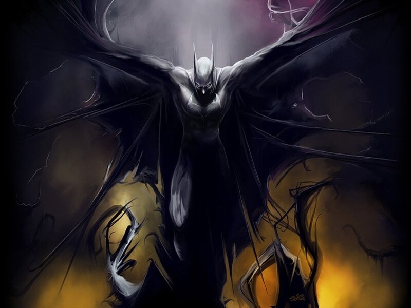 Batman with Bat Wings — Black, Dramatic, Night, Digital Art